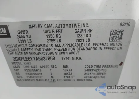 2010 Chevrolet Equinox Lt из США, поврежденный, VIN 2CNFLEEY1A6337858